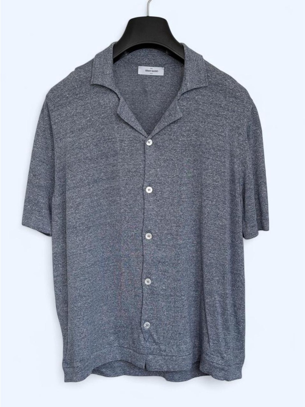Gran Sasso Linen Cotton Knit Cuban Collar Shirt Blue Italy Size 56
